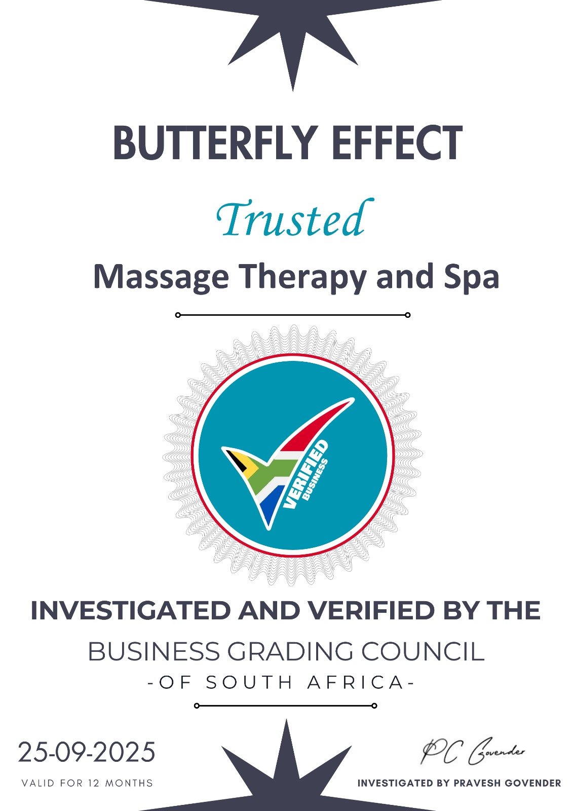 Verified Business Certificate